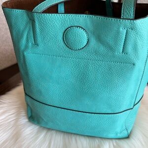 Joy Susan Elegant Turquoise Leather Tote Bag